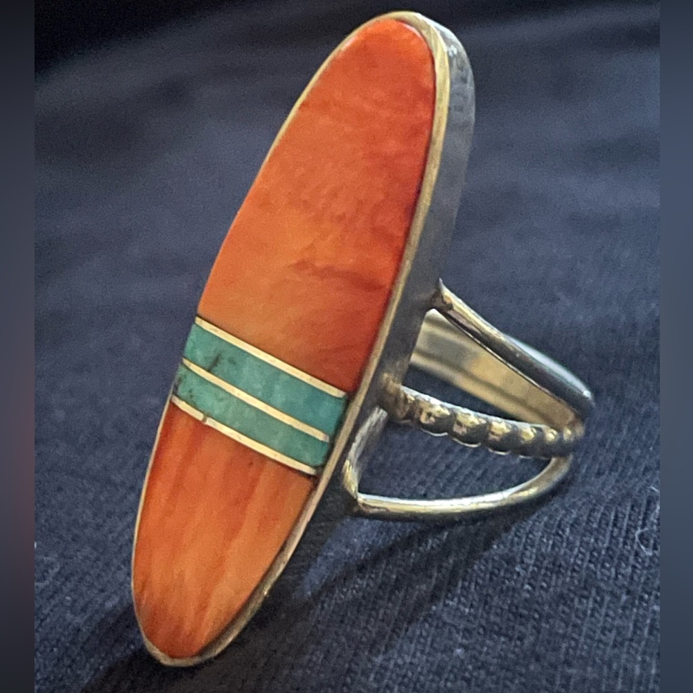 Silver and Orange Inlay Ring